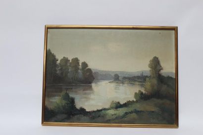 null Jacques FRANCKI (1920-1987) Paysage de rivière. Huile sur toile. 54,5 x 73,5...