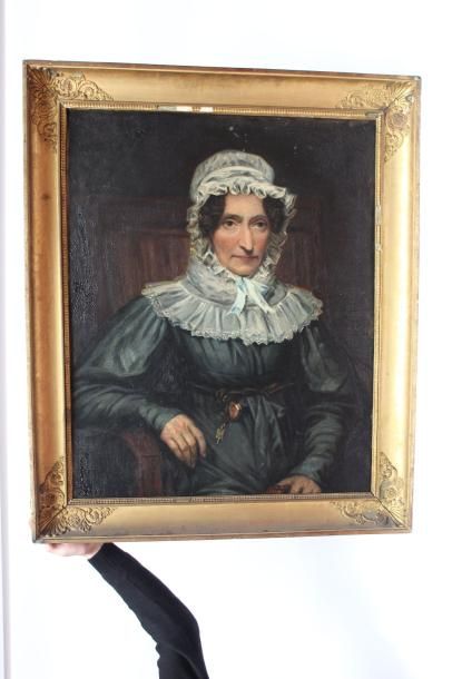 null Ecole française du milieu du XIXe. Portrait de femme. Huile sur toile. 81 x...