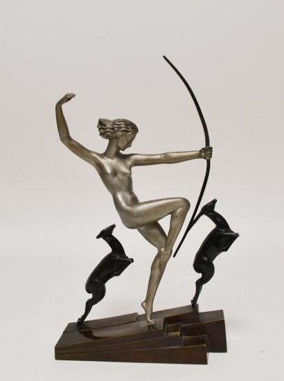 null Marcel André BOURAINE (1886-1948) Diane chasseresse aux deux antilopes. Epreuve...