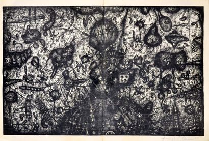 null Arnulf RAINER (1929) Les bûcherons debout. Lithographie en noir signée et datée...