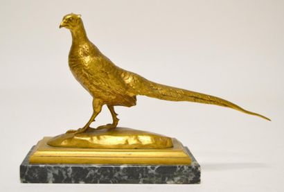 null Antoine Louis BARYE (1796-1875) Faisan. Bronze à patine dorée signée, F. Barbedienne...