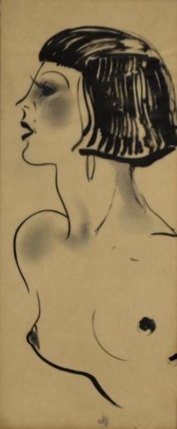 null Lucien VIROT (1909-2003) Buste de femme. Encre de Chine sur papier calque monogrammé...