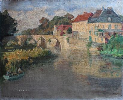 null *Francis Paul ÉTIENNE (1874-1960) Le pont de Moret-sur-Loing. Huile sr toile...