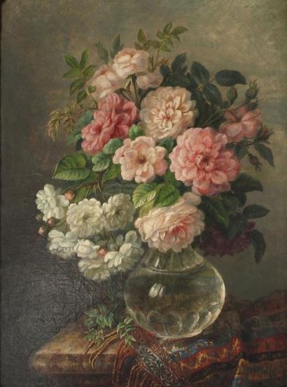 null *Marie Euphrosine LOUSTAU (1831-?) Vase de fleurs. Huile sur toile signée en...