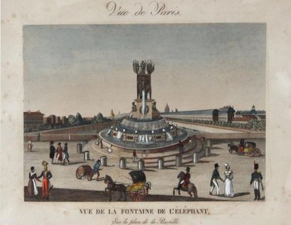 null *Ecole française vers 1830. Vue de la fontaine à l’éléphant, sur la place de...