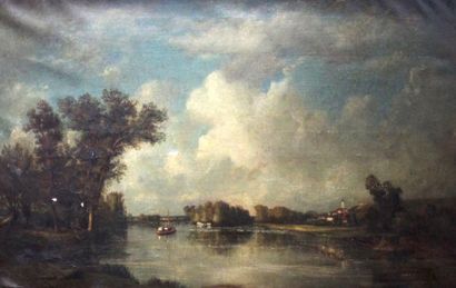 null *RENET XIXe-XXe (René TENER?) Barque sur le lac. Huile sur toile signée et datée...