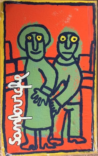 null Jean-Joseph SANFOURCHE (1929-2010) Couple vert sur fond rouge,1993-94. Acrylique...