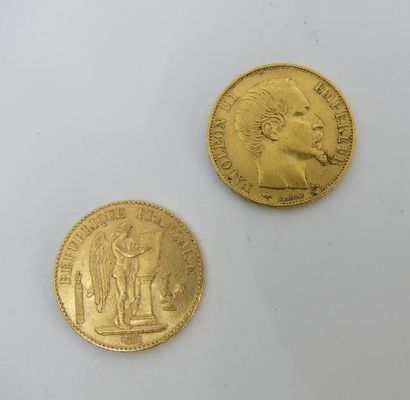 null DEUX PIECES de 20 francs or, une piece 1895 et Napoléon III 1859