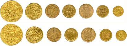 null Lot de sept monnaies islamiques diverses en or : Abbassides, Fatimides (trace...