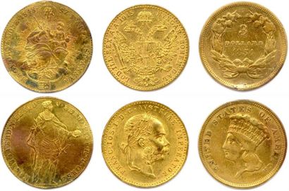 null Lot de trois MONNAIES ETRANGERES en or : Hongrie Ferdinand V ducat à la Vierge...