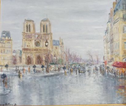 null SERGE BELLONI (1925-2005), Notre-Dame de Paris, 1991. Huile sur toile, signée...