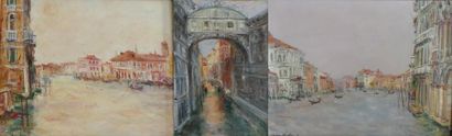 null SERGE BELLONI (1925-2005), Vue de Venise au soleil couchant, Le Pont des soupirs...
