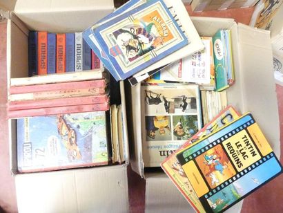 null Deux cartons de BD, Tintin, Spirou et autres; Etat moyen.