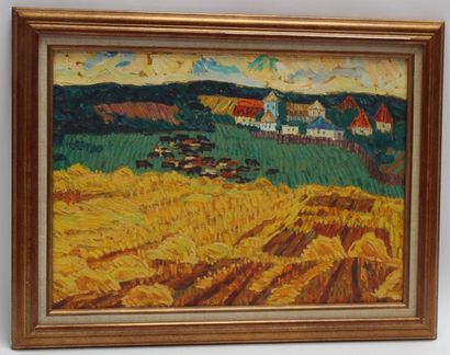 null Paysage au champ de blé, Huile sur toile, 49 x 68 cm