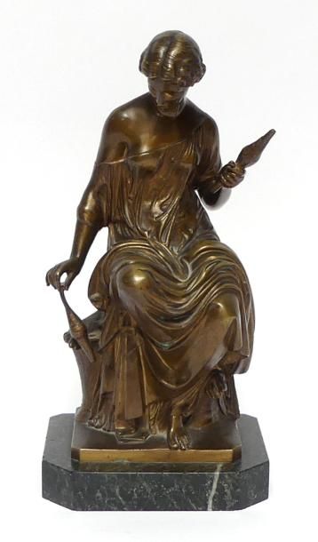 null Mathurin MOREAU (1822-1912) La fileuse. bronze à patine brune signée. (Usures...