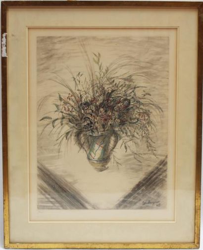 null TOUCHAGUES, Vase fleuri, 1948. Lithographie numérotée 87/100. 