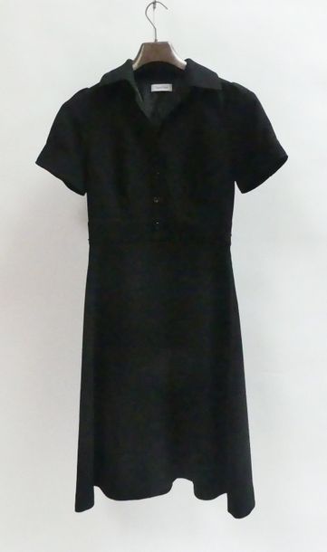 null CALVIN KLEIN, Robe noire en polyester à boutons et manches courtes. T.2