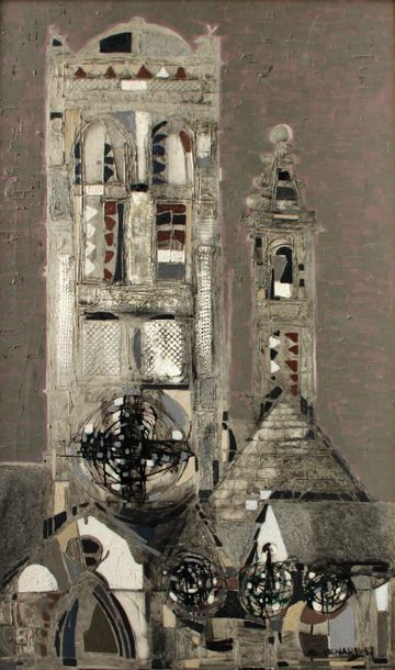 null Claude VENARD (1913-1999). Le beffroi. Toile signée en bas à droite. 165 x 100...