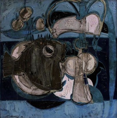 null Claude VENARD (1913-1999). Nature morte au turbot. Toile signée en bas à gauche...