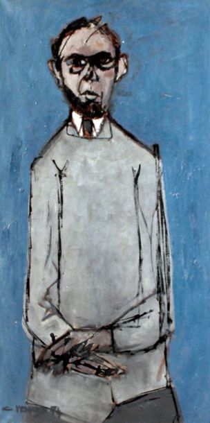 null Claude VENARD (1913-1999). Portrait d’homme en pull gris, dit “Yaya”, 1954....