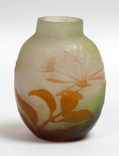 null Émile GALLE (1846-1904). Vase ovoïde en verre double couche à décor dégagé en...