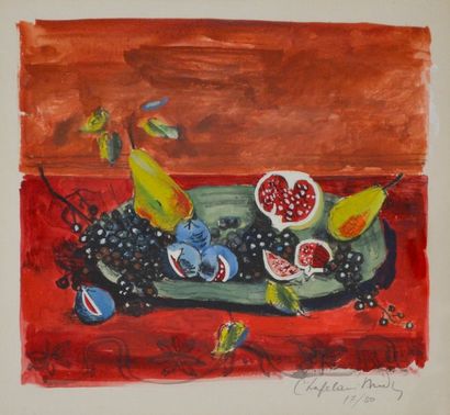 null Roger CHAPELAIN-MIDY (1904-1992) Nature morte aux fruits. Lithographie aquarellée...