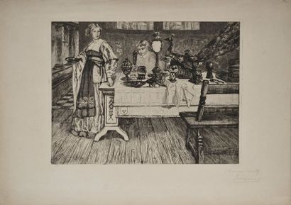 null Félix BRACQUEMOND (1833-1914) Table de banquet et personnages de la Renaissance....