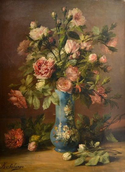 null Marthe SOLANGE, XIXe. Bouquet fleuri. Toile signée en bas à gauche. (Petit accident)....