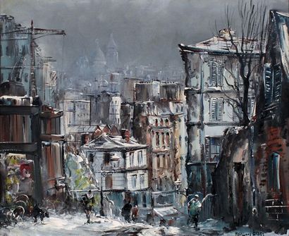 null Raymond BESSE (1899-1969) Montmartre sous la neige. Huile sur toile signée en...
