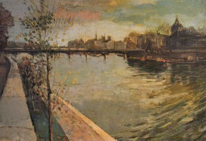 null Marcel WIGNIOLLE (1890-1972) dit MAWIG. La Seine, le pont des Arts à Paris....