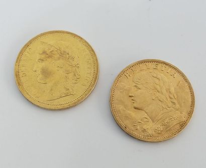 null DEUX PIECES de 20 francs Suisse 1886 et 1935