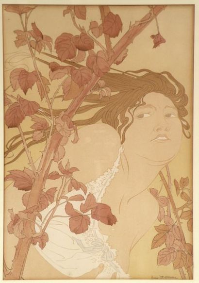 null Henry-Julien DETOUCHE (1854-1913) Dans les ronces. Lithographie couleur. Date...
