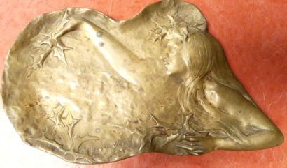 null P. MOREAU VAUTHIER, VIDE POCHE en bronze à décor de femme au chardon
