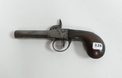 null Petit pistolet de poche à percussion, vers 1840/1850. LT: 19 cm. Dans l'état....