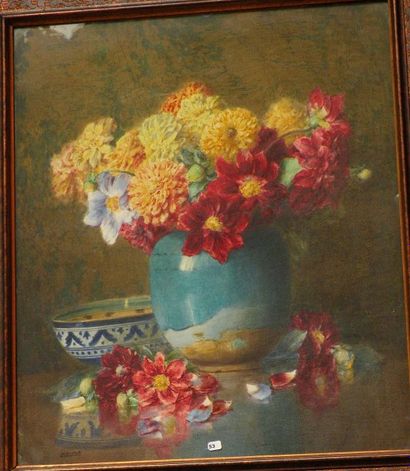 null Isidore ROSENSTOCK (1880 - 1956) Nature morte au bouquet et au vase turquoise...