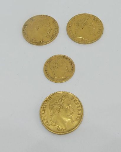null QUATRE PIECES d'or Napoléon III: Trois pièces de 20 francs et une pièce de 5...