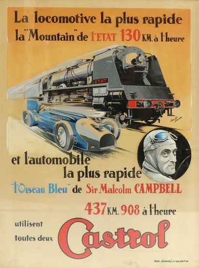 null Jean PILLOD (1904-1964) Affiche publicitaire pour CASTROL, le pilote Sir Malcolm...