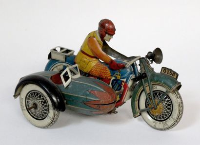 null Belle MOTO side-car mécanique bleu foncé, JML France, réf. 0158. Vers 1930....