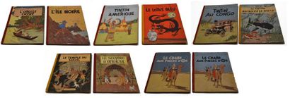 null HERGÉ. TINTIN. Lot de dix albums. Le crabe aux pinces d'or (2) (B2) 1948 et...