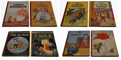 null HERGÉ. TINTIN. Lot de huit albums. Le secret de la Licorne (B7) 1952, L'Etoile...