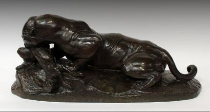 null D'après Antoine Louis BARYE (1796-1875) Jaguar dévorant un lièvre. Important...