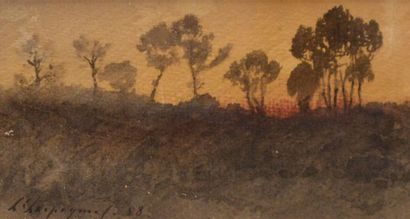 null Henri Joseph HARPIGNIES (1819-1916) Paysage aux arbres au crépuscule, 1888....