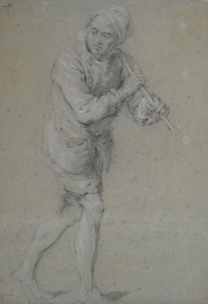 null Ecole française XVIIIe, suiveur d'Antoine Watteau. Paysan portant un bâton....