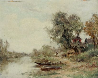 null Maurice LÉVIS (1860-1940) Bord de Seine à Hardricourt (S et O). Huile sur panneau...