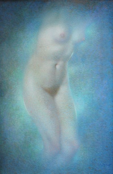 null Lucien LÉVY-DHURMER (1865-1953) Nu feminin sur fond bleu. Pastel signé en bas...
