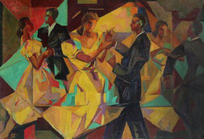null Macario VITALIS (1898-1990). Trois couples de danseurs. Toile signée en bas...