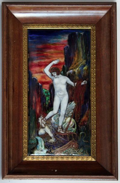 null J.M. DUVAL, début XXe. Oedipe et le sphinx, dans l'esprit de Gustave Moreau....