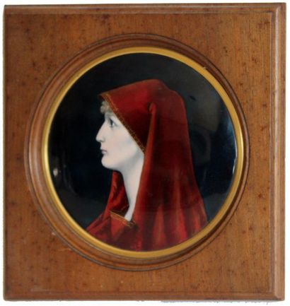 null Jean Jacques HENNER (1829-1905) d'après. Buste de femme de profil au voile rouge....