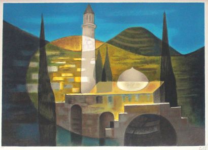 null Louis TOFFOLI (1907-1999). Vue de Jérusalem. Lithographie en couleurs, épreuve...