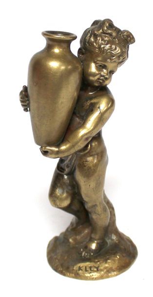 null Louis KLEY (1833-1911) Petite Fille au vase. Bronze à patine dorée. 14 cm 